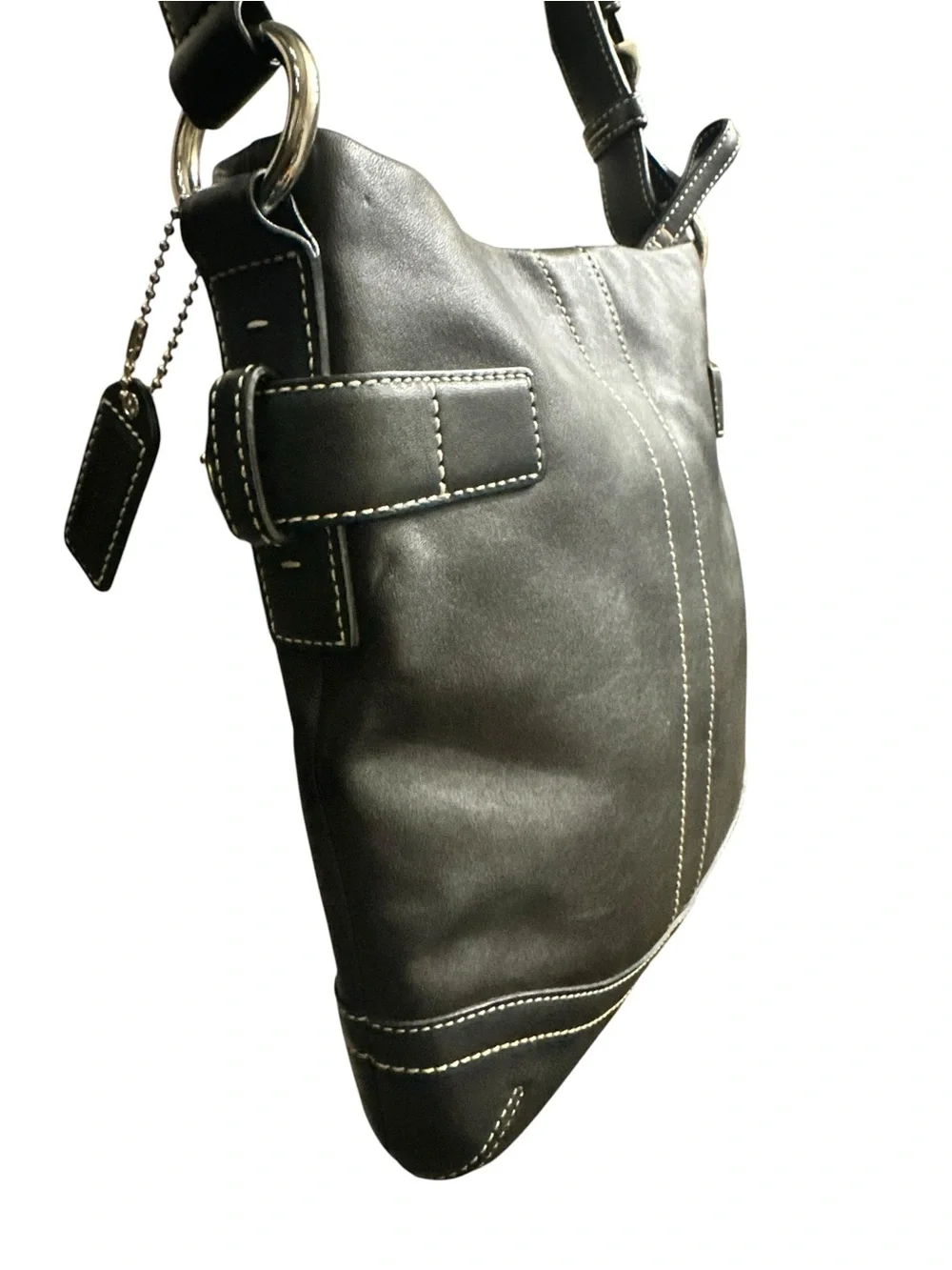 Vintage Coach Soho Black Leather Slim Shoulder Bag G05S-1453 w/ silver hardware